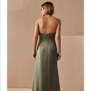 Anthropologie line (BHLDN) bridesmaid dress. Ruby Satin Charmeuse Dress in moss.